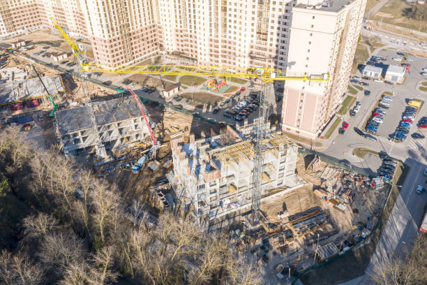 Drone photography of a construction site in progress.